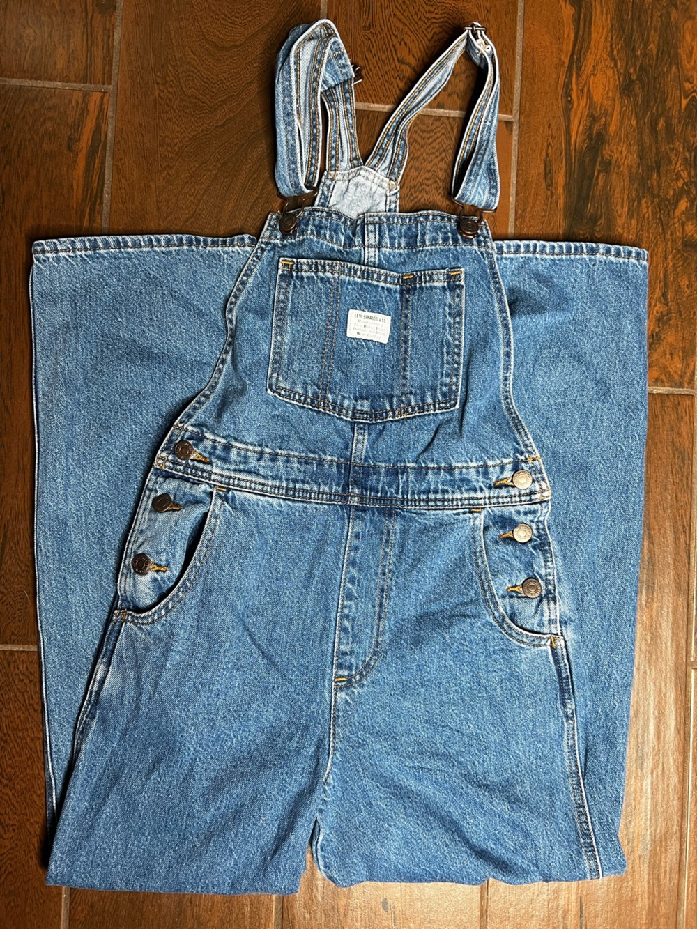 Levi’s Premium Denim Jean Dark Wash Straight Leg Overalls Womens Size XS